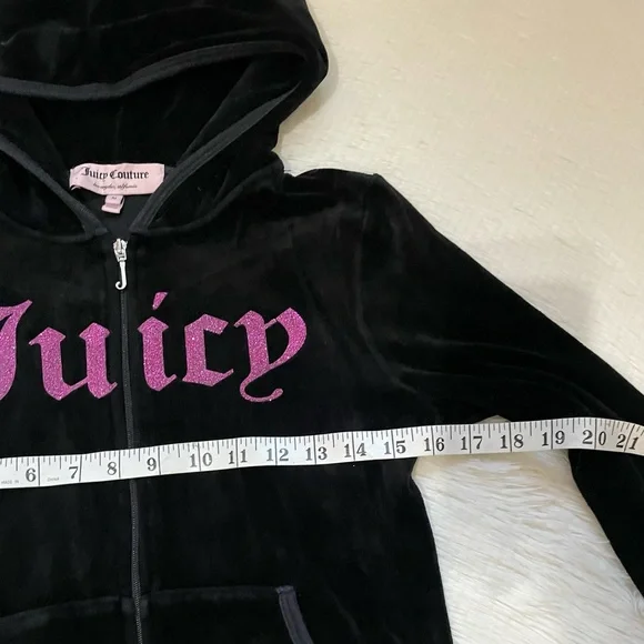 Juicy Couture 2012 velour Black full zip Hoodie with Pink glittery Logo - Picture 12 of 15